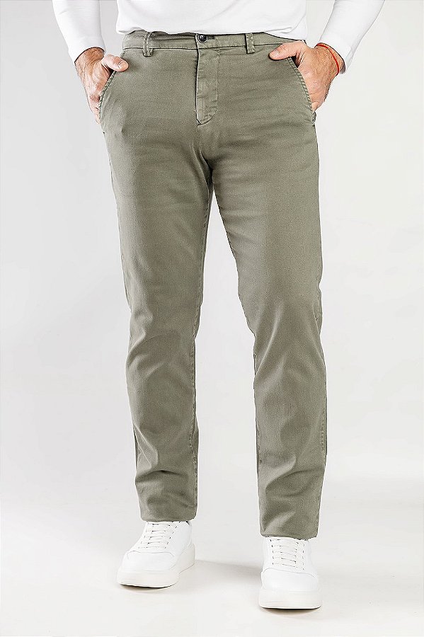 Calça de Sarja Slim Verde Oliva
