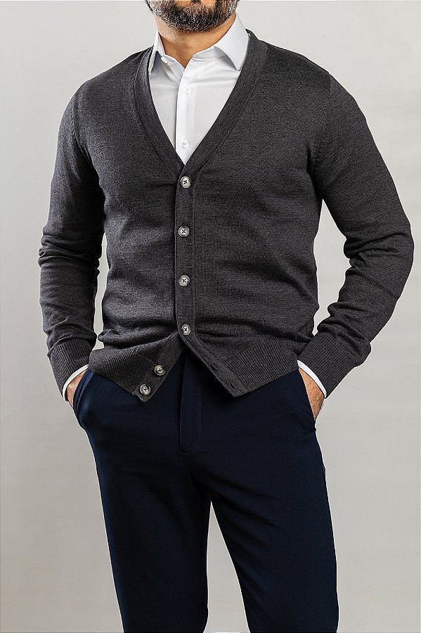 Cardigan de Tricot Cinza Escuro