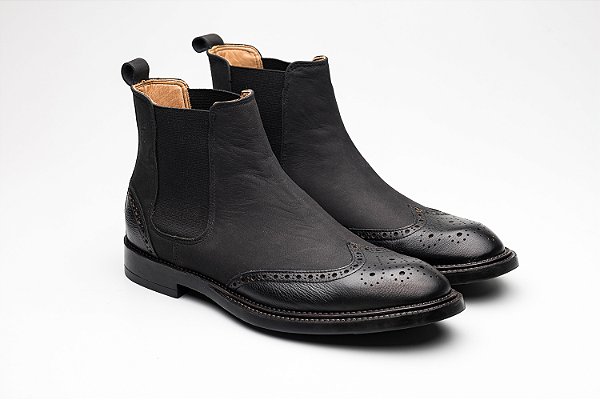Bota Chelsea Brogue Preto