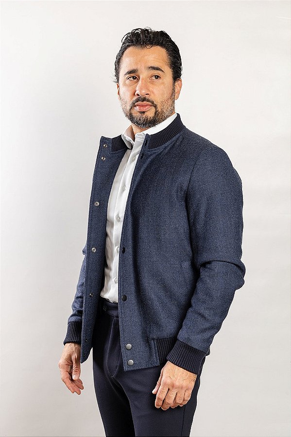 Jaqueta Bomber de Lã Azul
