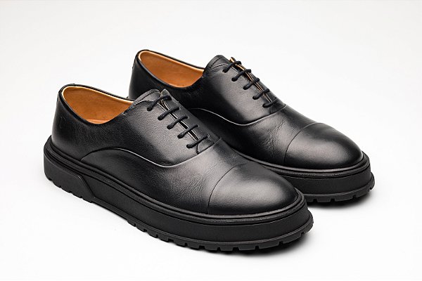 Sapato Oxford Casual Couro Preto