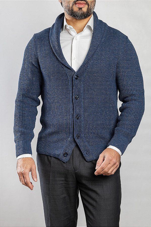Cardigan de Tricot Azul Jeans