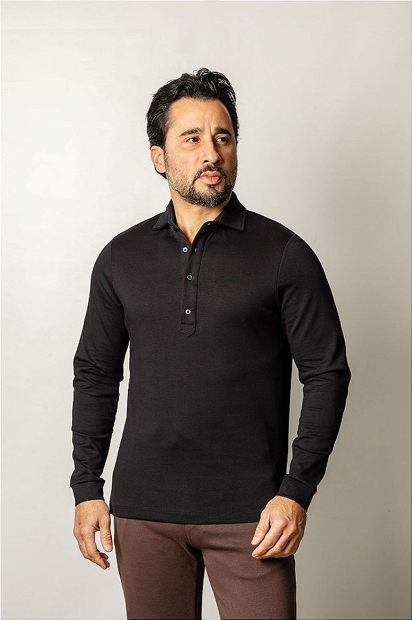 Camiseta Polo Manga Longa Preta