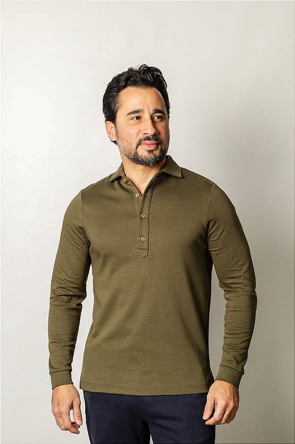 Camiseta Polo Manga Longa Oliva