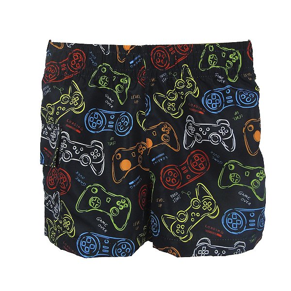 Short com Fralda Embutida Reutilizável Game Preto