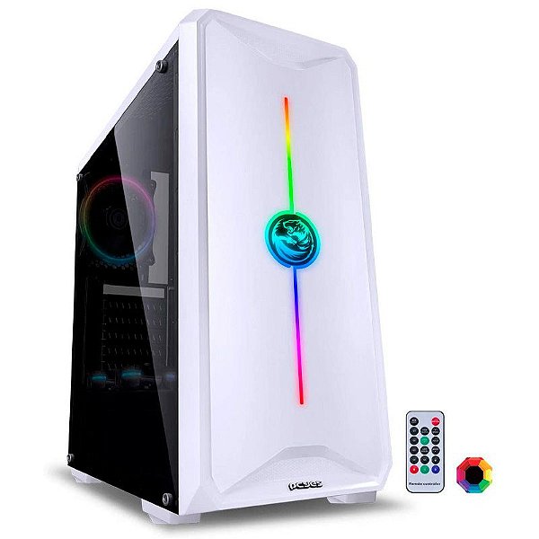Gabinete Gamer PCYes Mid Tower Nova Plus Branco Com Lateral em acrílico e rgb - NOVBRRGB3FCA