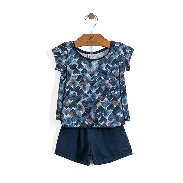 Conjunto Infantil Femino Camiseta + Shorts - Blue Heart