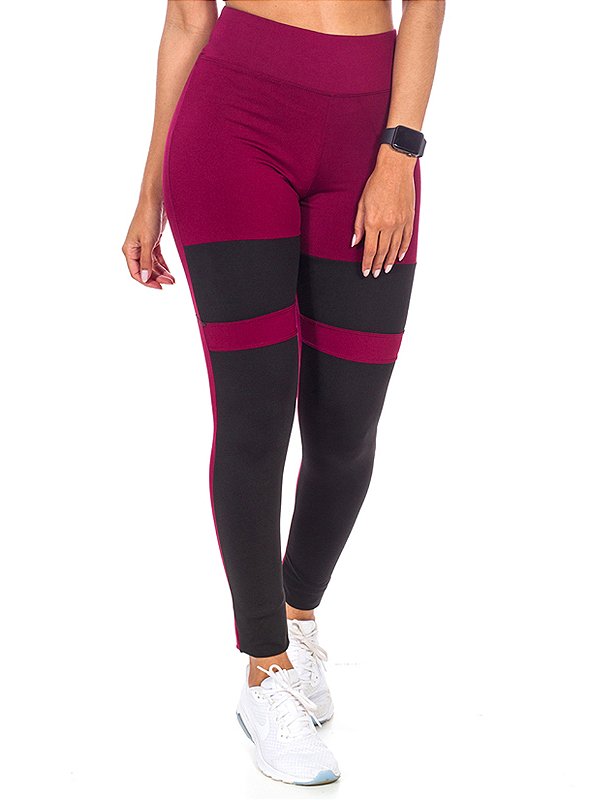 Legging Suplex Recorte Cintura Alta Vinho/Preto Feminino Academia