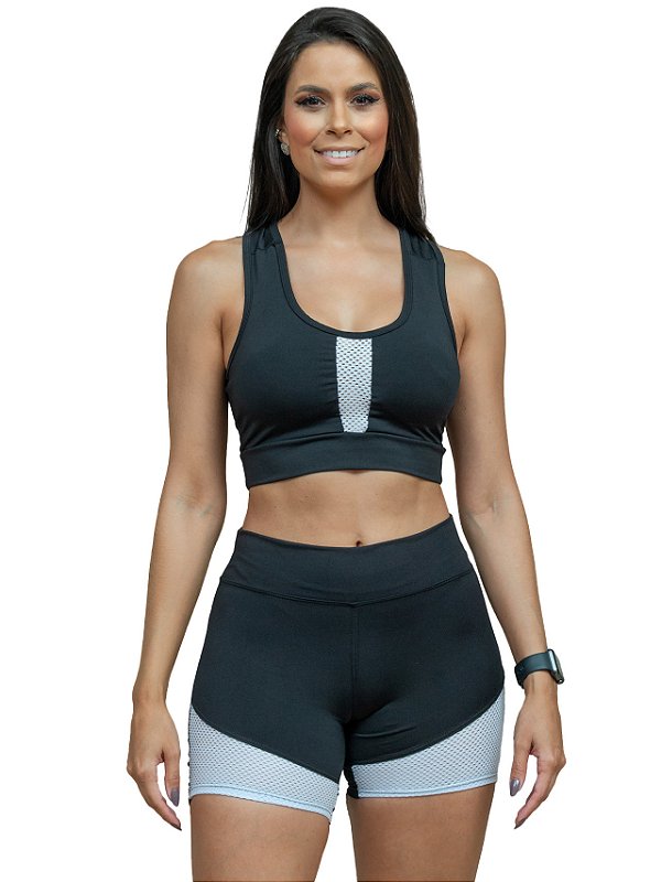 Conjunto Fitness Top e Shorts com Tela Dryfit - Krison
