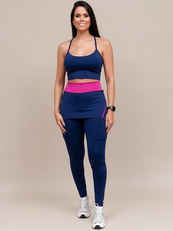 Legging Saia Cós Alto com Detalhes em DryFit