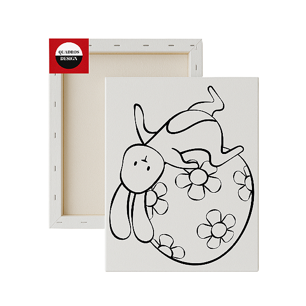 Tela para Pintura Infantil - Coelhinho Descansando no Ovo Floral