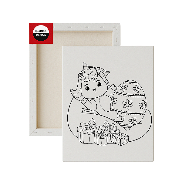 Tela para Pintura Infantil - Unicórnio da Páscoa com Ovo