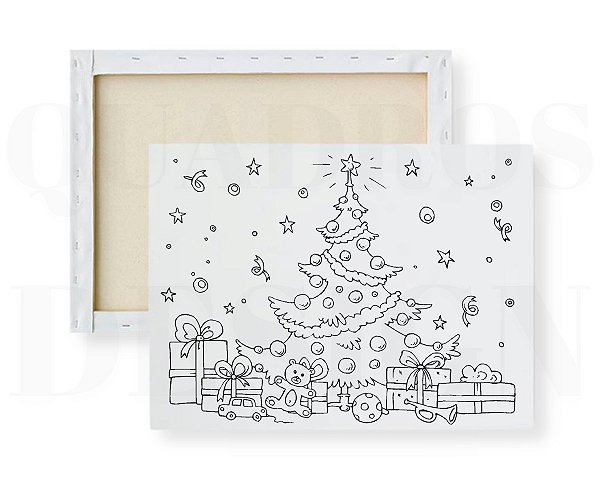 Tela Infantil para Pintar - Árvore de Natal e Presentes