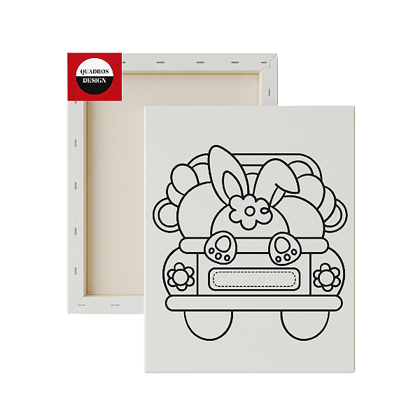 Tela para pintura infantil - Coelhinho da Páscoa no Carrinho