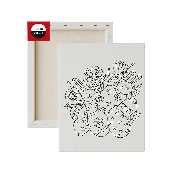 Tela para pintura infantil - Coelhinhos e Ovos de Páscoa no Jardim