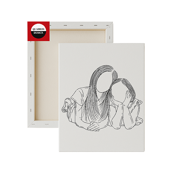 Tela para Pintura Infantil - Mãe e Filha Deitadas Juntas