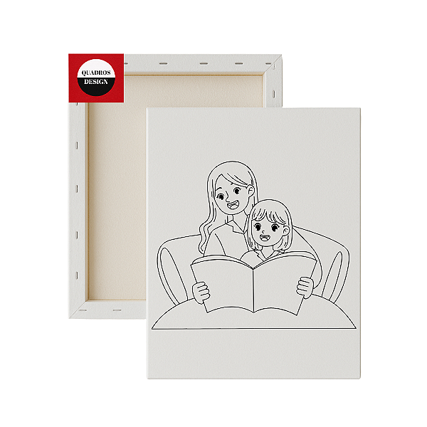 Tela para pintura infantil - Mãe e Filha Lendo Juntas