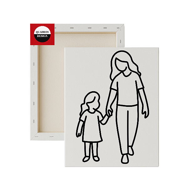 Tela para Pintura Infantil - Mãe e Filha de mãos dadas