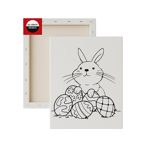 Tela para Pintura Infantil - Coelhinho com Ovos de Páscoa