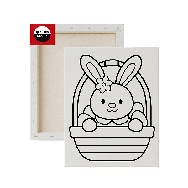 Tela para Pintura Infantil - Coelhinho na Cestinha de Páscoa