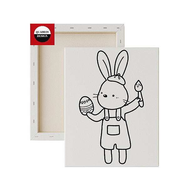 Tela para Pintura Infantil - Coelhinho pintando ovo de Páscoa