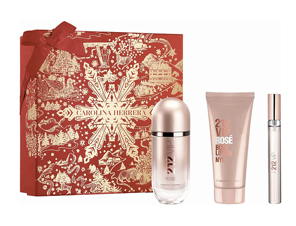 CAROLINA HERRERA KIT 212 VIP ROSE 80ML EAU DE PARFUM + CREME 100ML + SPRAY 10ML