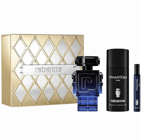 KIT RABANNE PHANTOM INTENSE 100ML + COLONIA + TRAVEL MASCULINO