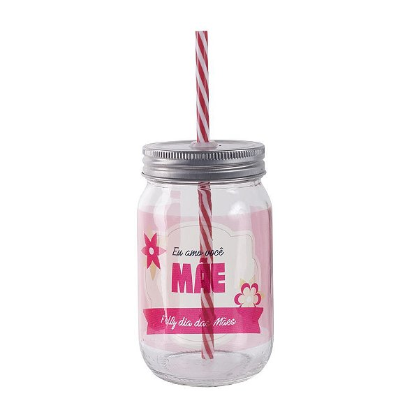 FRASCO DE VIDRO 420ML - COM TAMPA E CANUDO PARA PERSONALIZAR