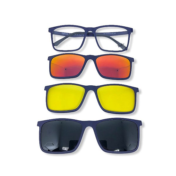 Óculos Ray Ban de Clip Magnético c/ 3 Lentes - Armação Azul - Rabello Store  - Tênis, Vestuários, Lifestyle e muito mais