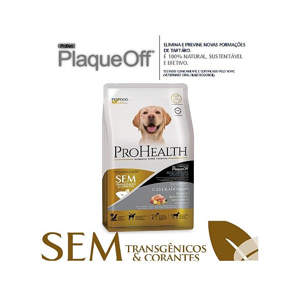 RAÇÃO SUPER PREMIUM PROHEALTH RAÇAS MÉDIAS CASTRADO LIGHT