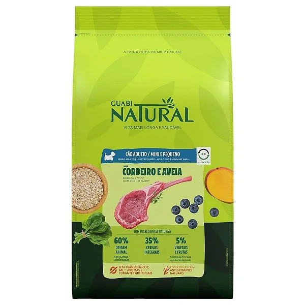 Ração Para Cães Adultos Guabi Natural Mini Pequeno Cordeiro E Aveia  (MP)
