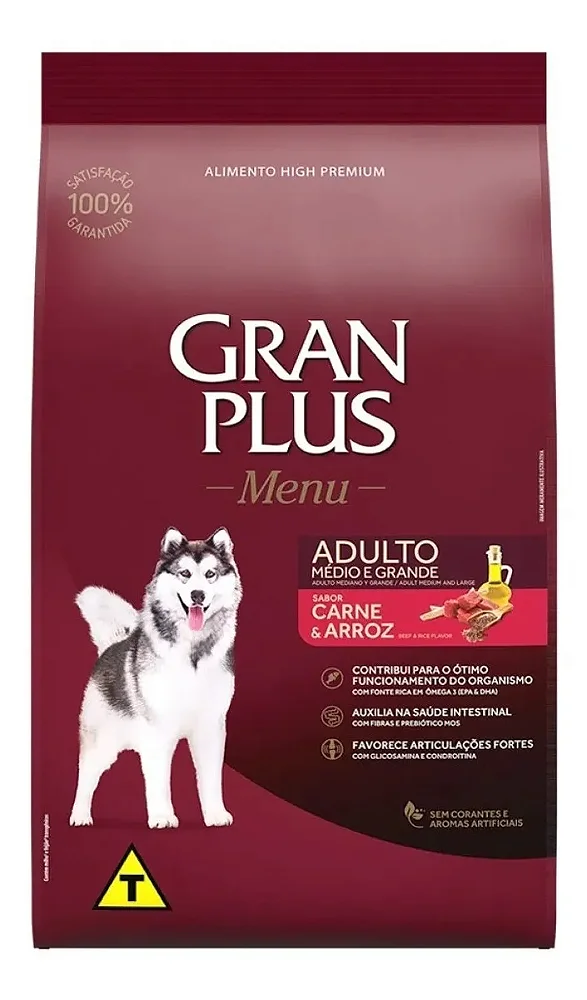 RaçãoGran Plus Menu Cão Adulto Médio e Grande Carne & Arroz 3kg
