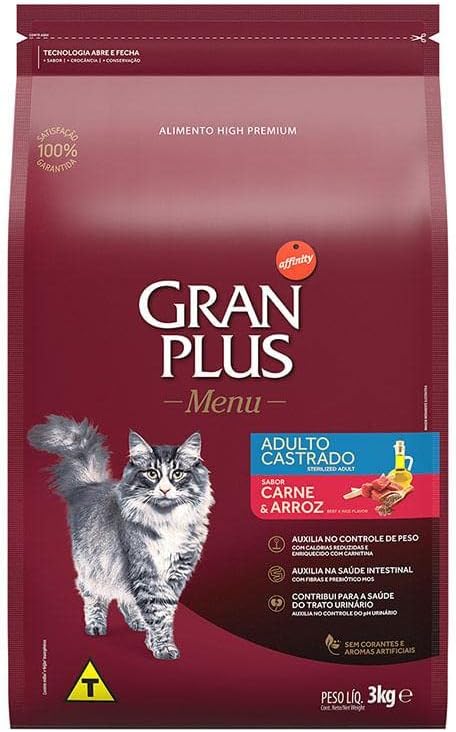 Granplus Ração Para Gatos Castrados GraPlus Carne E Arroz 3Kg