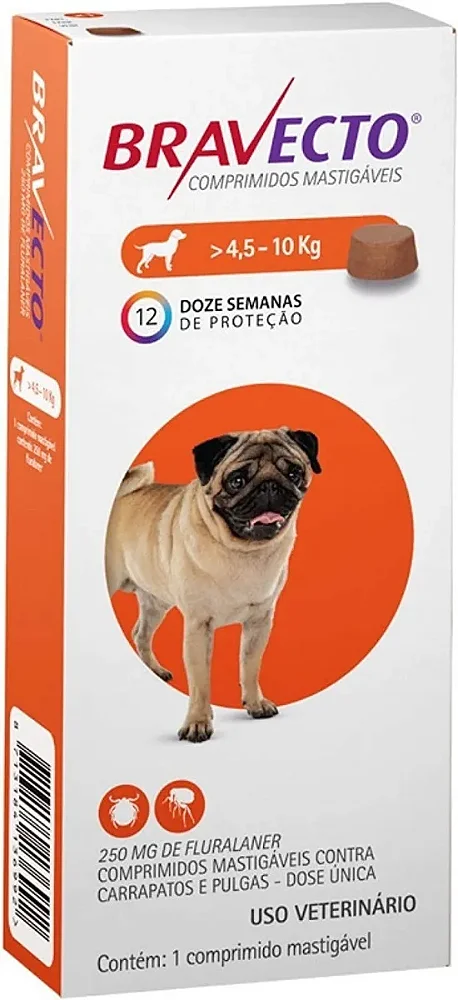 Antipulgas Bravecto 250mg Para Cães De 4 A 10kg