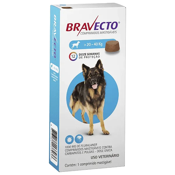 Antipulgas Bravecto 1000mg Para Cães De 20 A 40kg