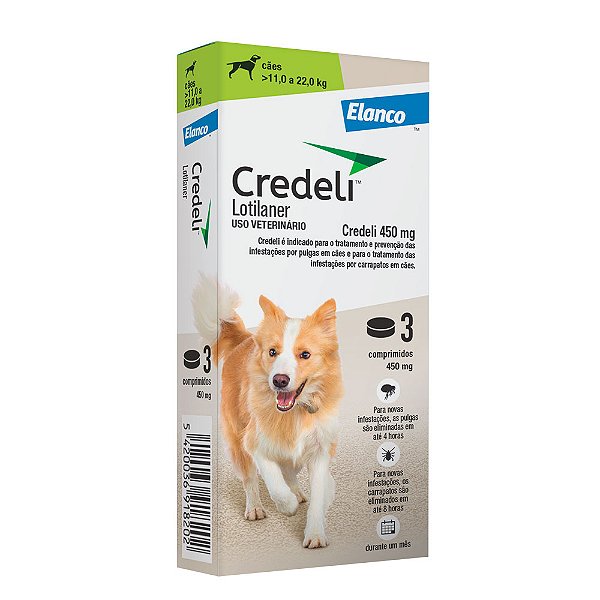 Antipulgas Credeli 450mg Para Cães 11kg A 22kg 3 Comprimidos