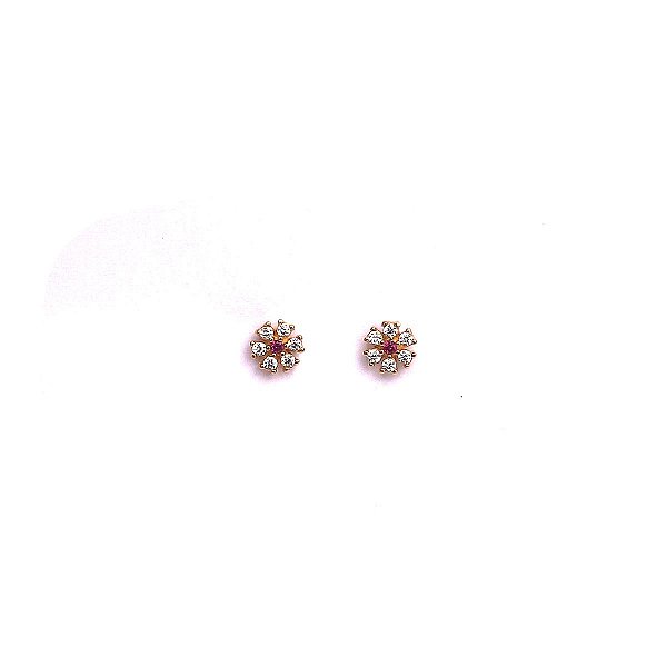 Brinco Flor Com Zirconia Vermelha Central - Ushine