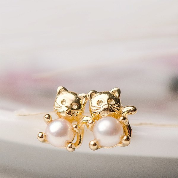 Brinco Gatinho Com Barriga De Pérola - Ushine