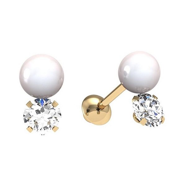 Brinco Duplo Pérola e Zirconia - Ushine