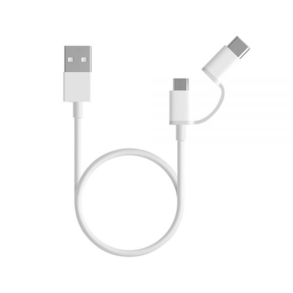 Cabo Usb Xiaomi Sjx01Zm 2 Em 1 - Branco 30 Cm