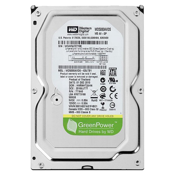 Hd Western Digital 500Gb/ Pull / Sata2 / 3.5" - (Wd5000Avds)