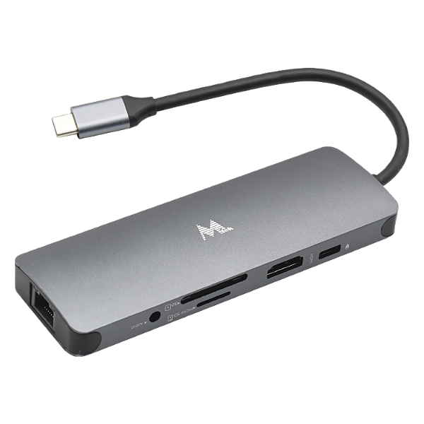 Hub Usb Mtek Ds-91Tc Usb-C Com 3 Portas Usb 3.0 / Hdmi / Rj45 Jack 3.5 / Sd - Prata