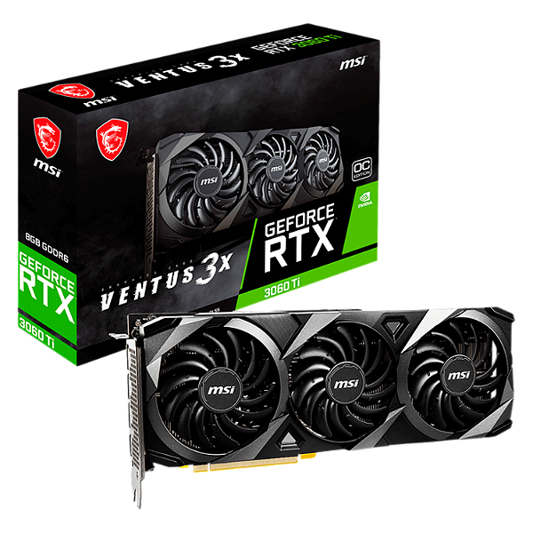 Placa De Vídeo Msi Geforce Rtx 3060 Ti Ventus 3X Oc 8Gb Gddr6/912-V397-244 (Lhr)