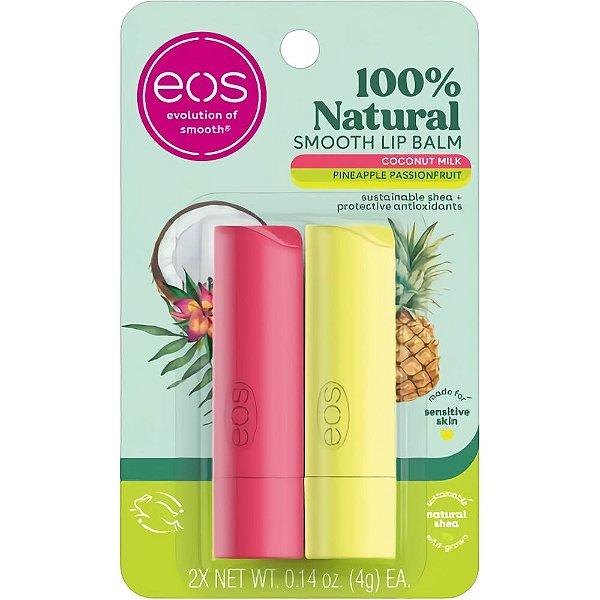 Bálsamo Labial Eos Coconut Milk + Pineapple Passionfruit - 2 unidades
