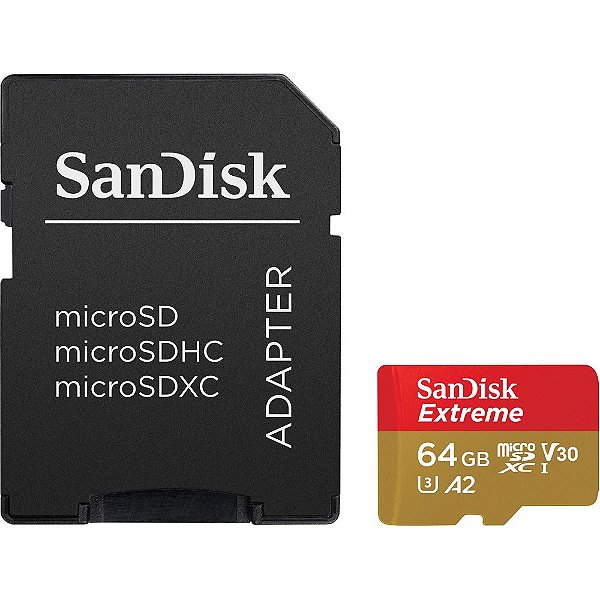 Memoria Micro SD SanDisk Extreme 170-80 MB/s U3 64GB com Adaptador (SDSQXAH-064G-GN6AA)
