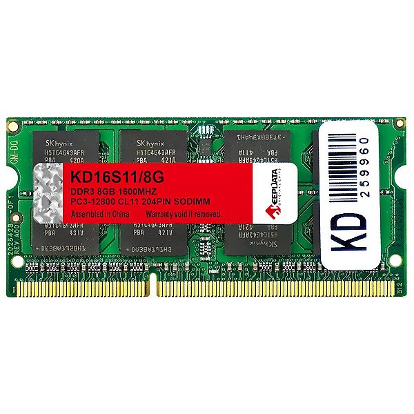 Memória RAM DDR3 SO-DIMM Keepdata 1600 MHz 8 GB KD16S11/8G
