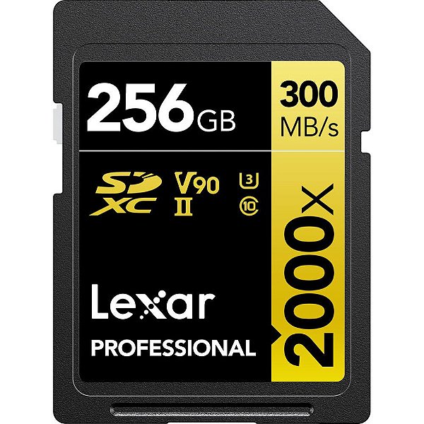 Memória SD Lexar Professional 2000X Serie Gold 300-260 MB/s C10 U3 V90 256 GB (LSD2000256G-BNNNU)