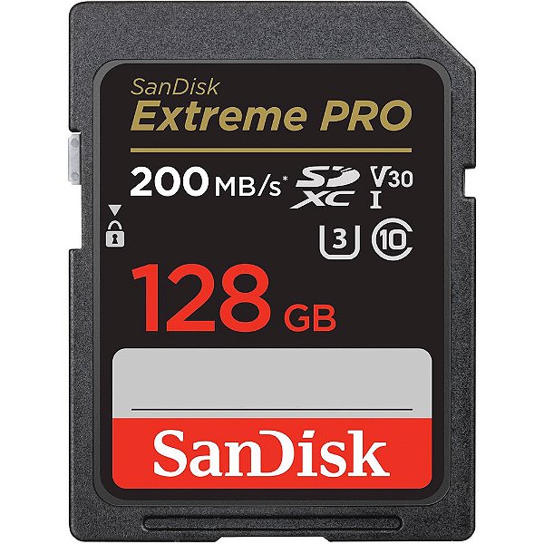 Memória SD SanDisk Extreme Pro 200-90 MB/s C10 U3 V30 128 GB (SDSDXXD-128G-GN4IN)