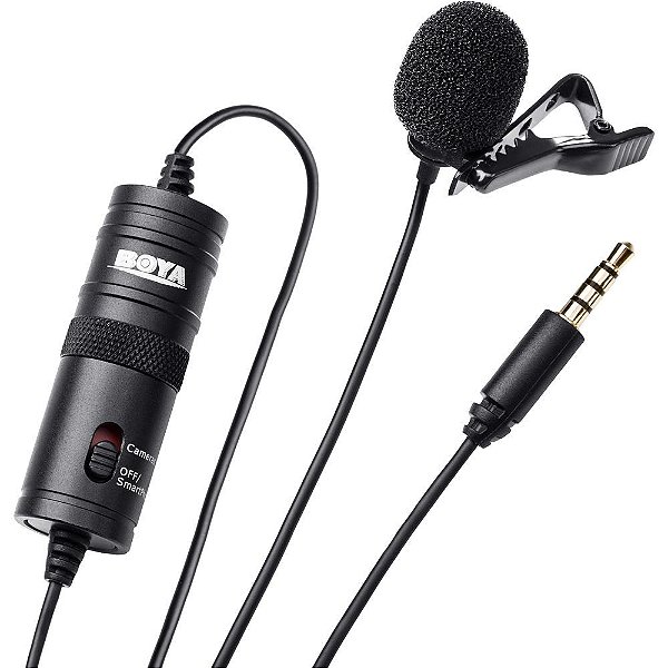 Microfone Lapella Boya BY-M1 para Câmera - Preto