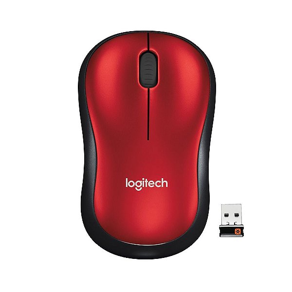 Mouse Logitech M185 Sem Fio - Vermelho/Preto (910-003635)